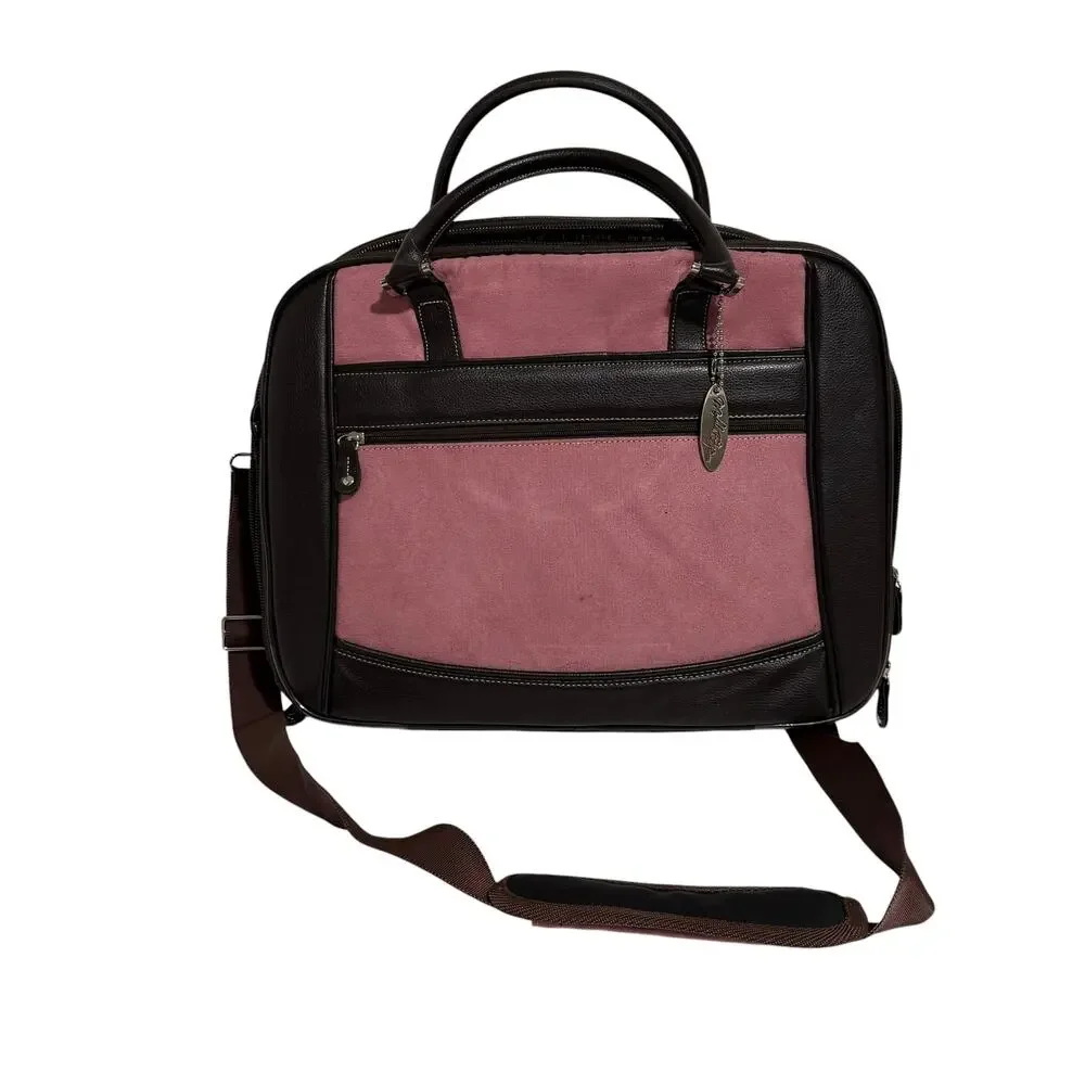 Mobile Edge ScanFast Element Briefcase Brown Leather and Canvas Pink Suede